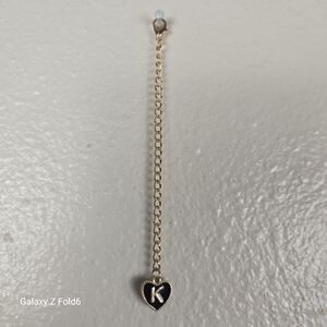 Gold-Tone Heart Charm Chain Extender – Black Enamel Heart with Letter "K"